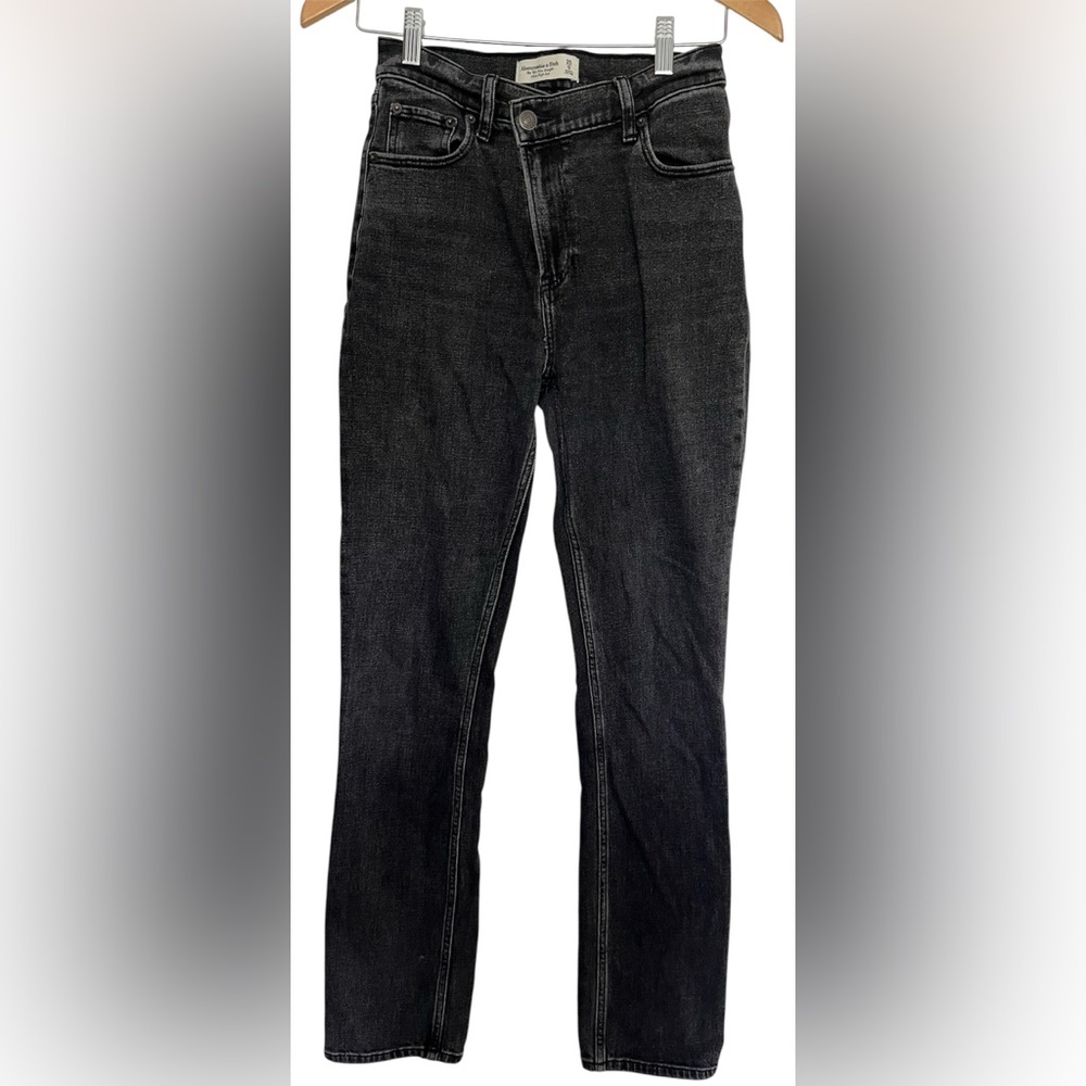 Abercrombie & Fitch 90s slim straight ultra high rise black jeans crossover - Picture 2 of 6